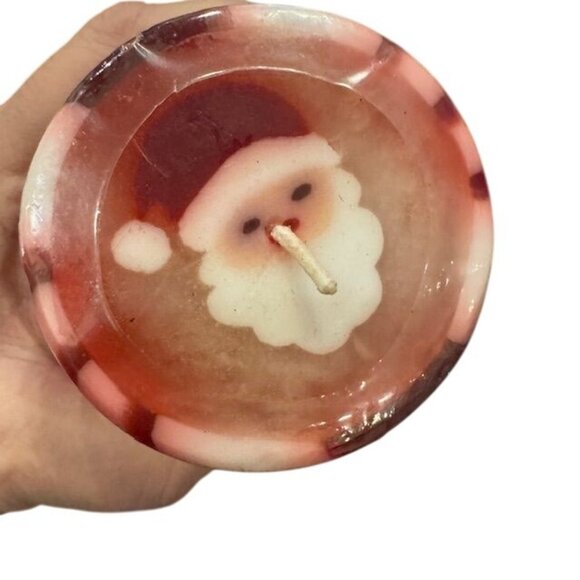 Red & White Striped Christmas Candle With Santa Design Top - Picture 6 of 7